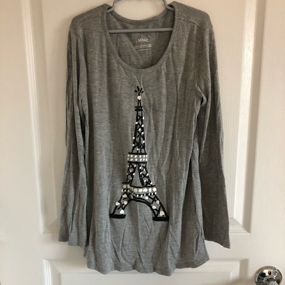Justice Eiffel Tower flowy tee gray Sz 12